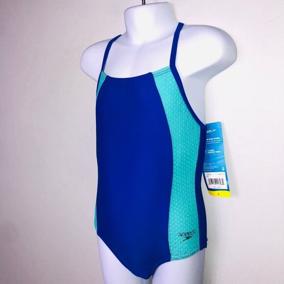 Speedo Girls 5 Swimwear Blue One Piece Bathing Swim Suit Gripper New - Picture 4 of 9